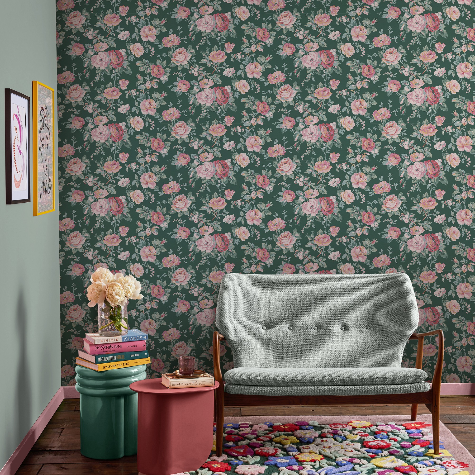 Garden Rose Wallpaper 125502 By Cath Kidston In Green